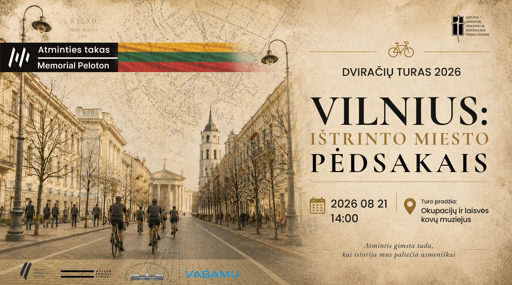 Dviračių turas Atminties takas – Vilnius: ištrinto miesto pėdsakais, 2026 m. rugpjūčio 21 d. 14:00