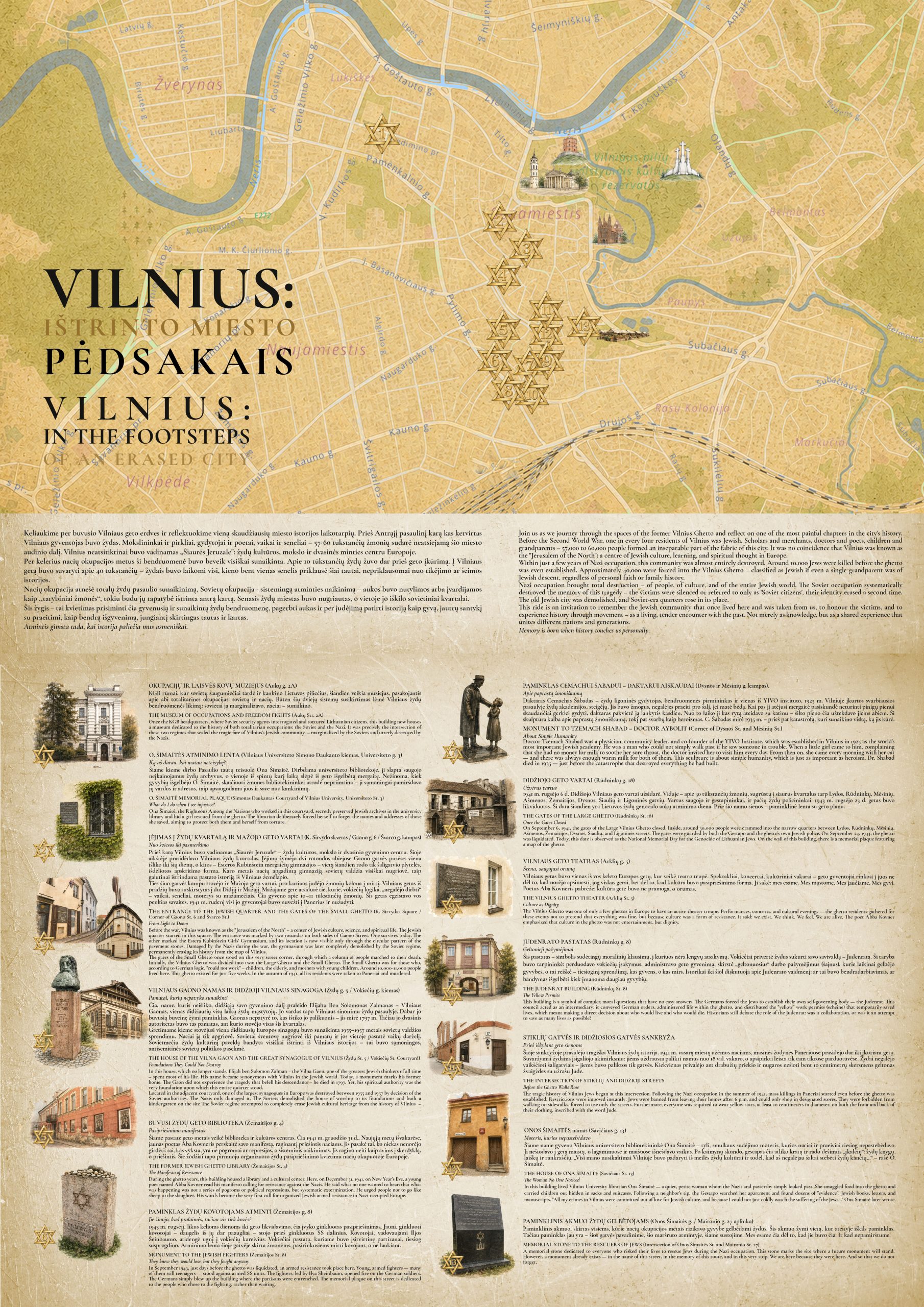 Pelotono maršruto žemėlapis „Vilnius: ištrinto miesto pėdsakais“ / Memorial Peloton route map – Vilnius: In the Footsteps of an Erased City